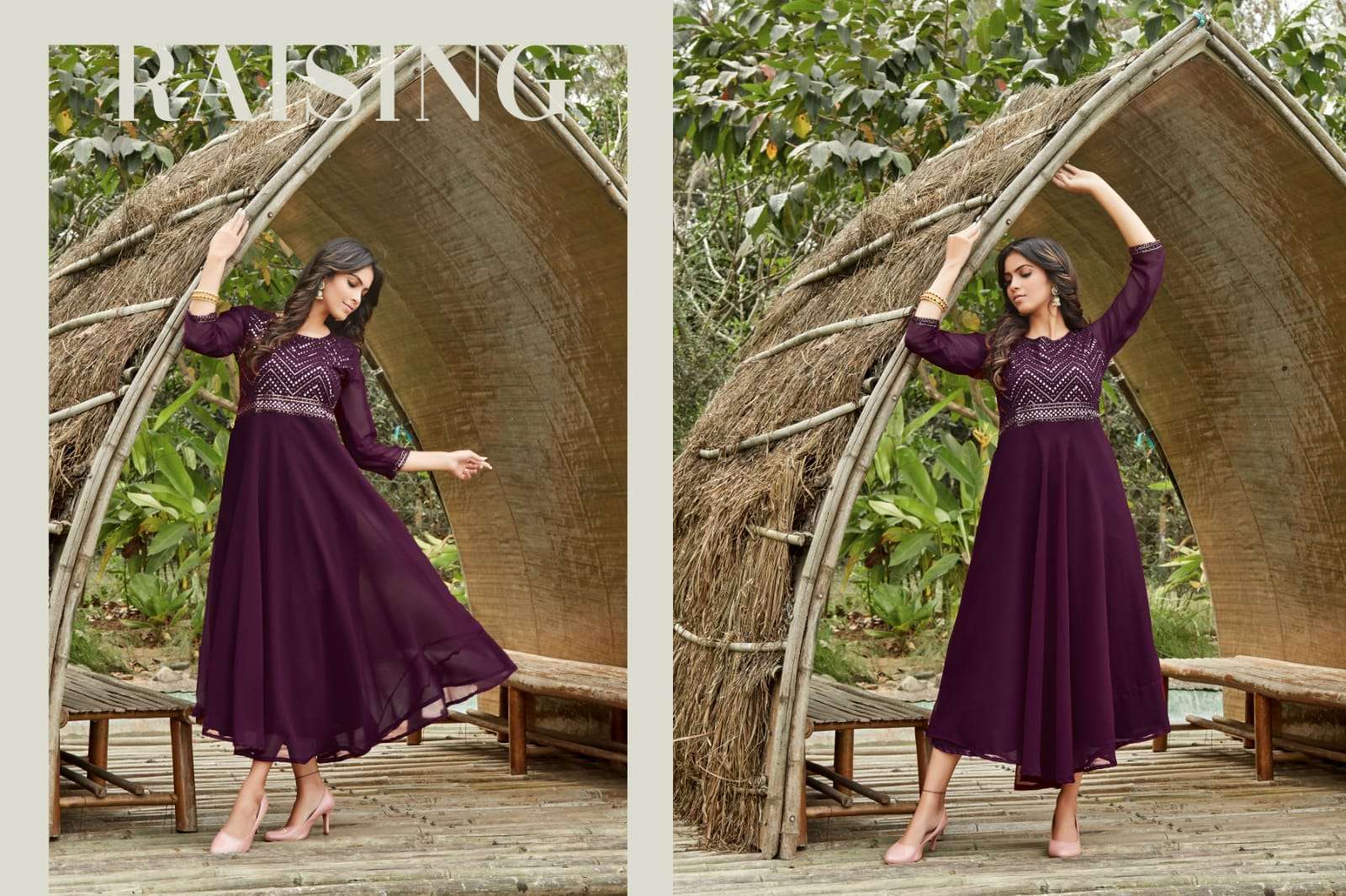 tips & tops cindrella Heavy Georgette Mirror work Full Flair gown