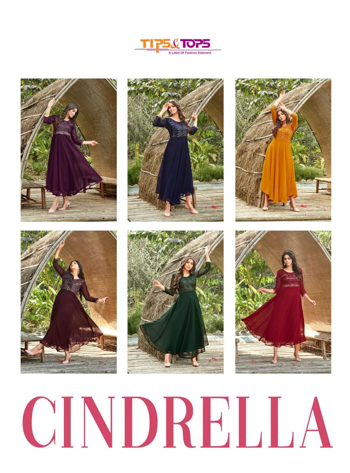 tips & tops cindrella Heavy Georgette Mirror work Full Flair gown