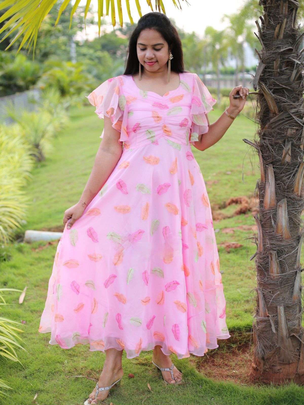 X-LADY 3 COLORS DESIGNER FAUX GEORGETTE MAXY DRESS 