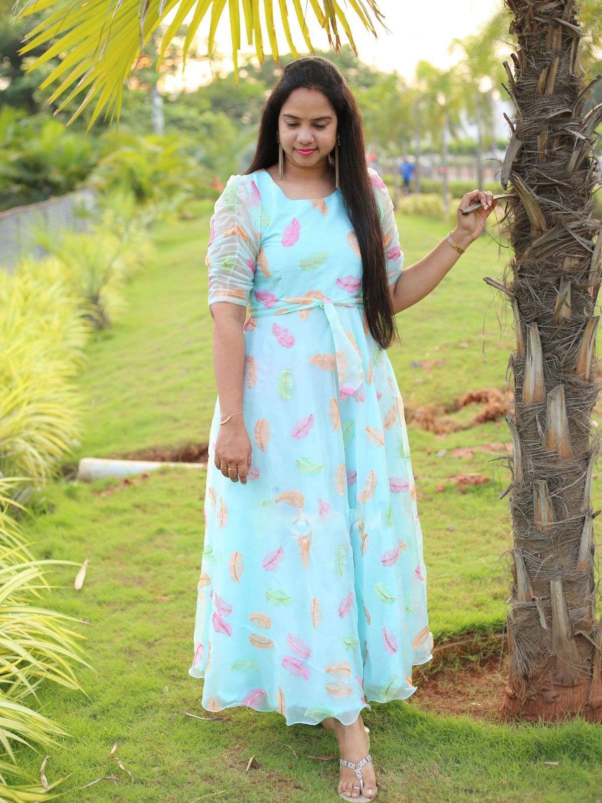 X-LADY 3 COLORS DESIGNER FAUX GEORGETTE MAXY DRESS 