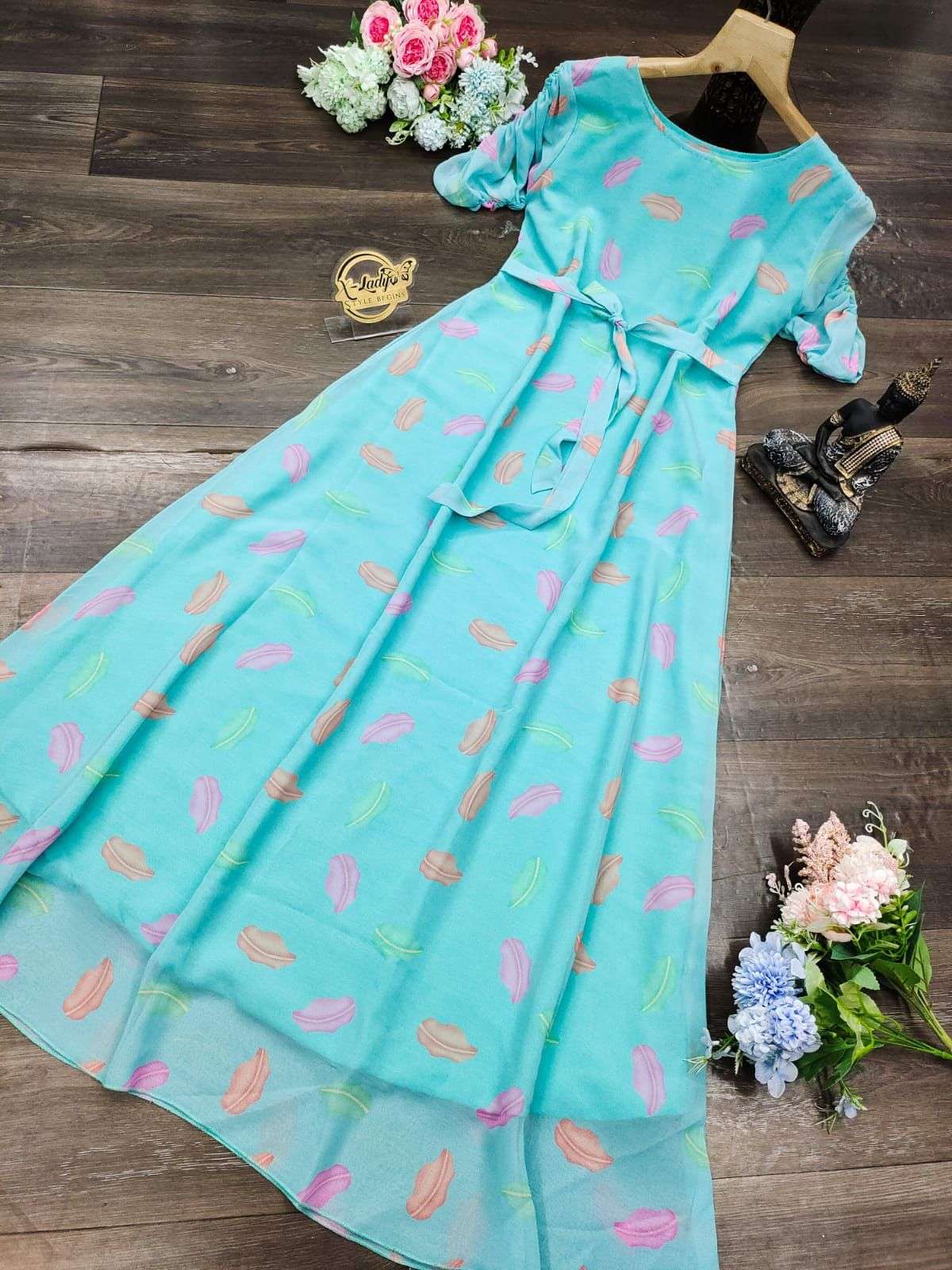 X-LADY 3 COLORS DESIGNER FAUX GEORGETTE MAXY DRESS 