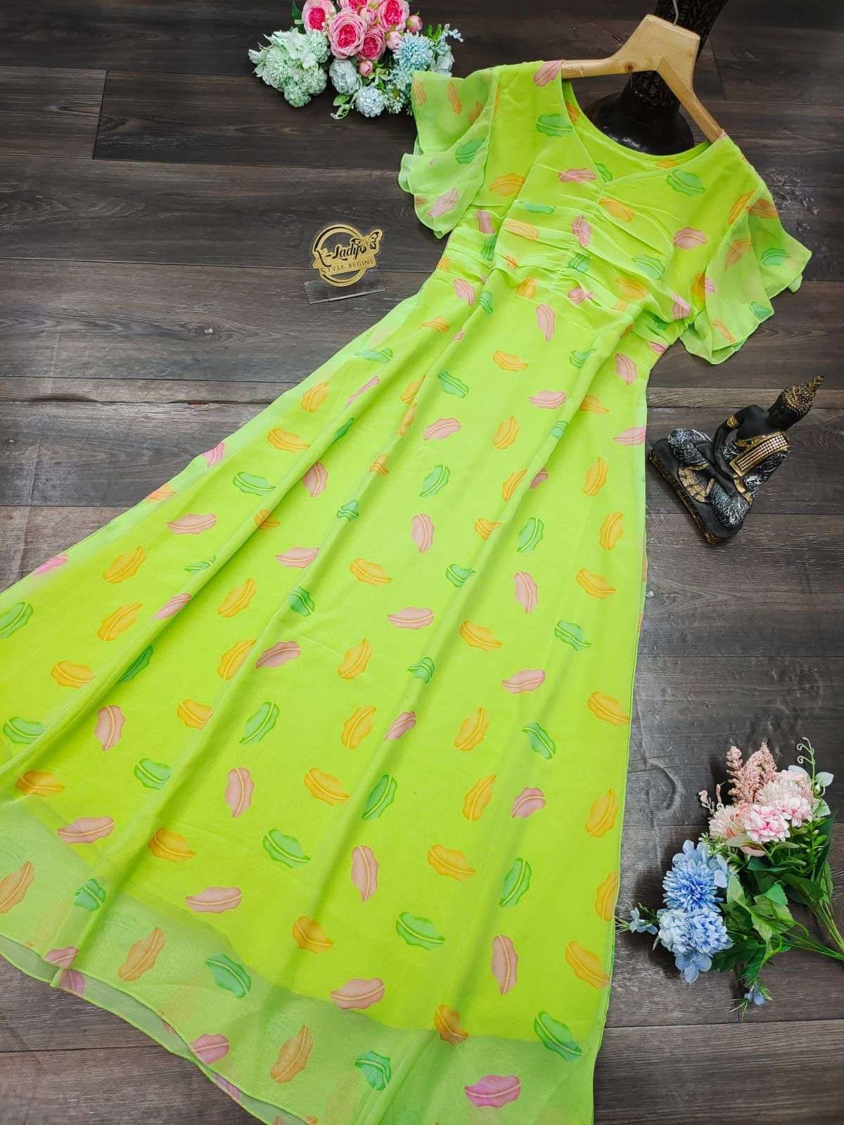 X-LADY 3 COLORS DESIGNER FAUX GEORGETTE MAXY DRESS 