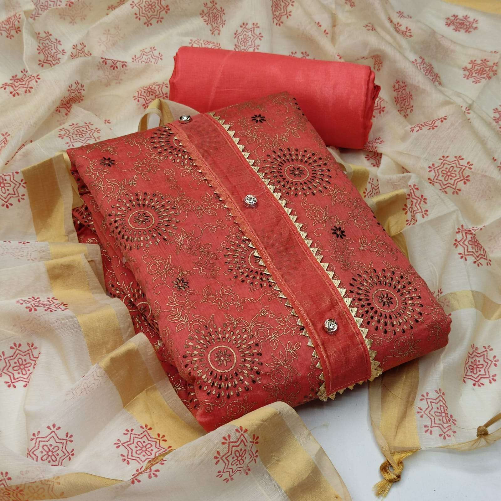 BT-15 DESIGNER CHANDERI WITH FOIL WORK NON CATALOG SUIT 