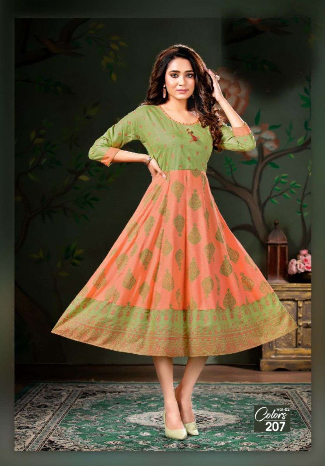 colors vol-2 series 201-206 heavy rayon slub with handwork kurti 