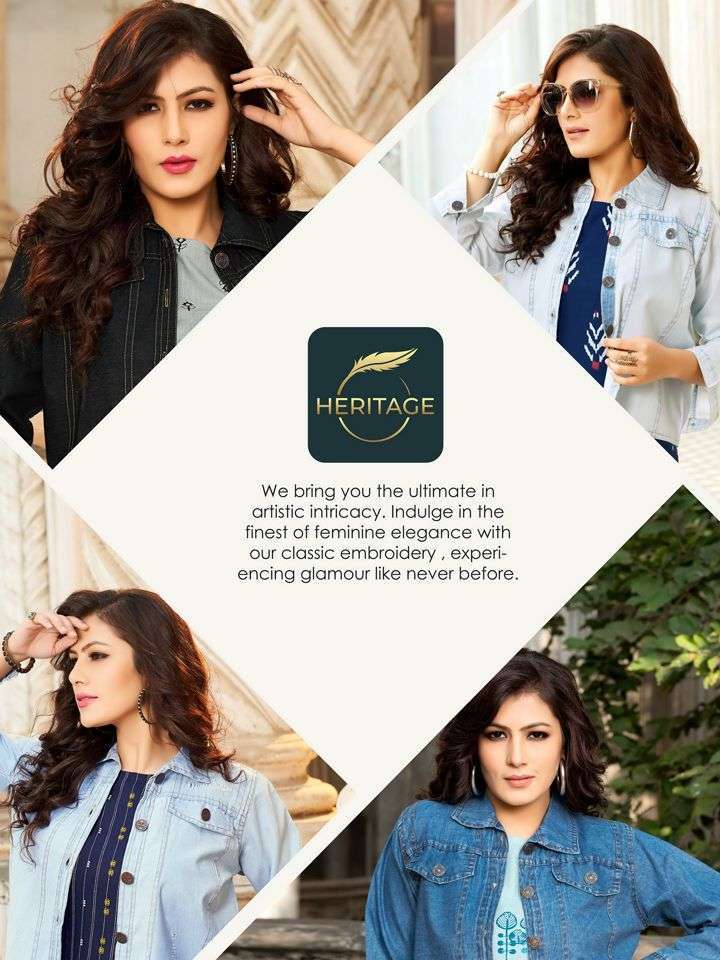 heritage jack n jill series 1001-1006 rayon kurti with denim jacket