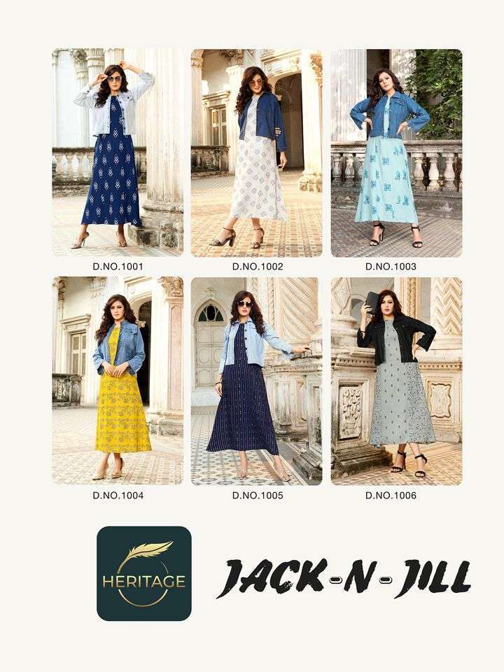 heritage jack n jill series 1001-1006 rayon kurti with denim jacket