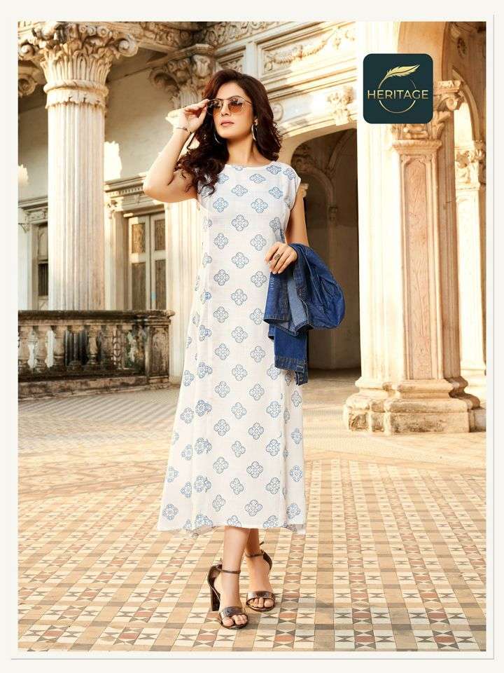 heritage jack n jill series 1001-1006 rayon kurti with denim jacket