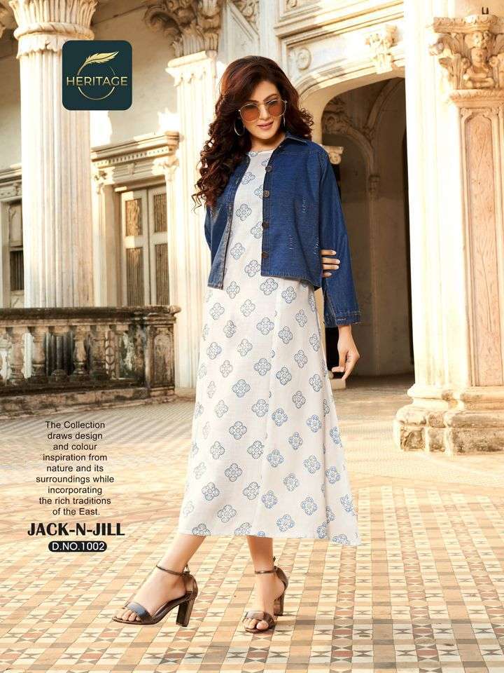 heritage jack n jill series 1001-1006 rayon kurti with denim jacket