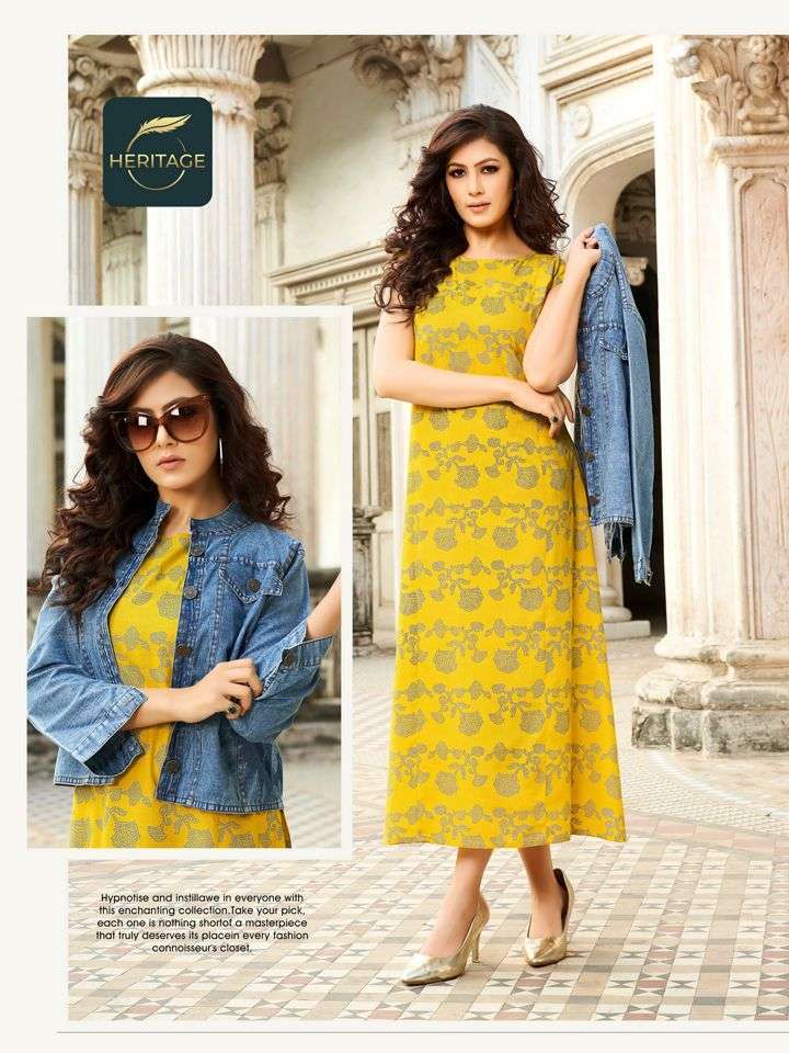 heritage jack n jill series 1001-1006 rayon kurti with denim jacket