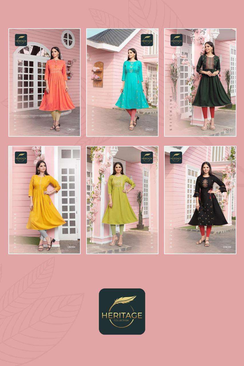 heritage sayesha vol-2 series 001-006 rayon two tone kurti