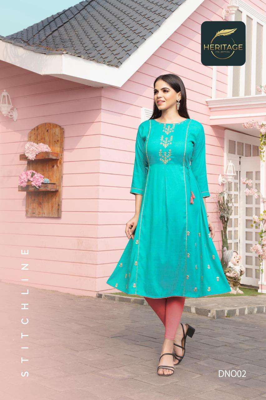 heritage sayesha vol-2 series 001-006 rayon two tone kurti