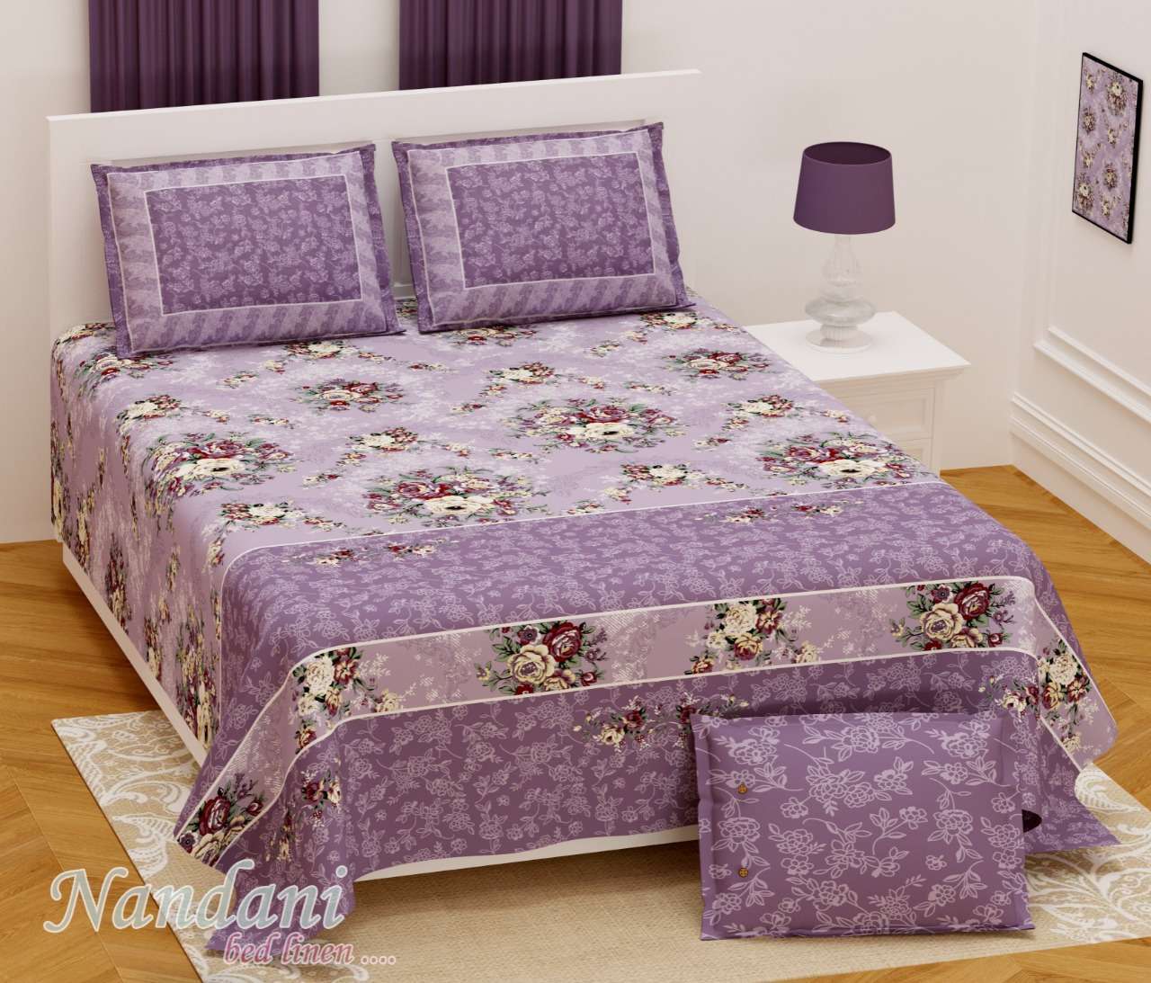 nandini king size 1 bedsheets with 2 pillow cover twill satin floral prints