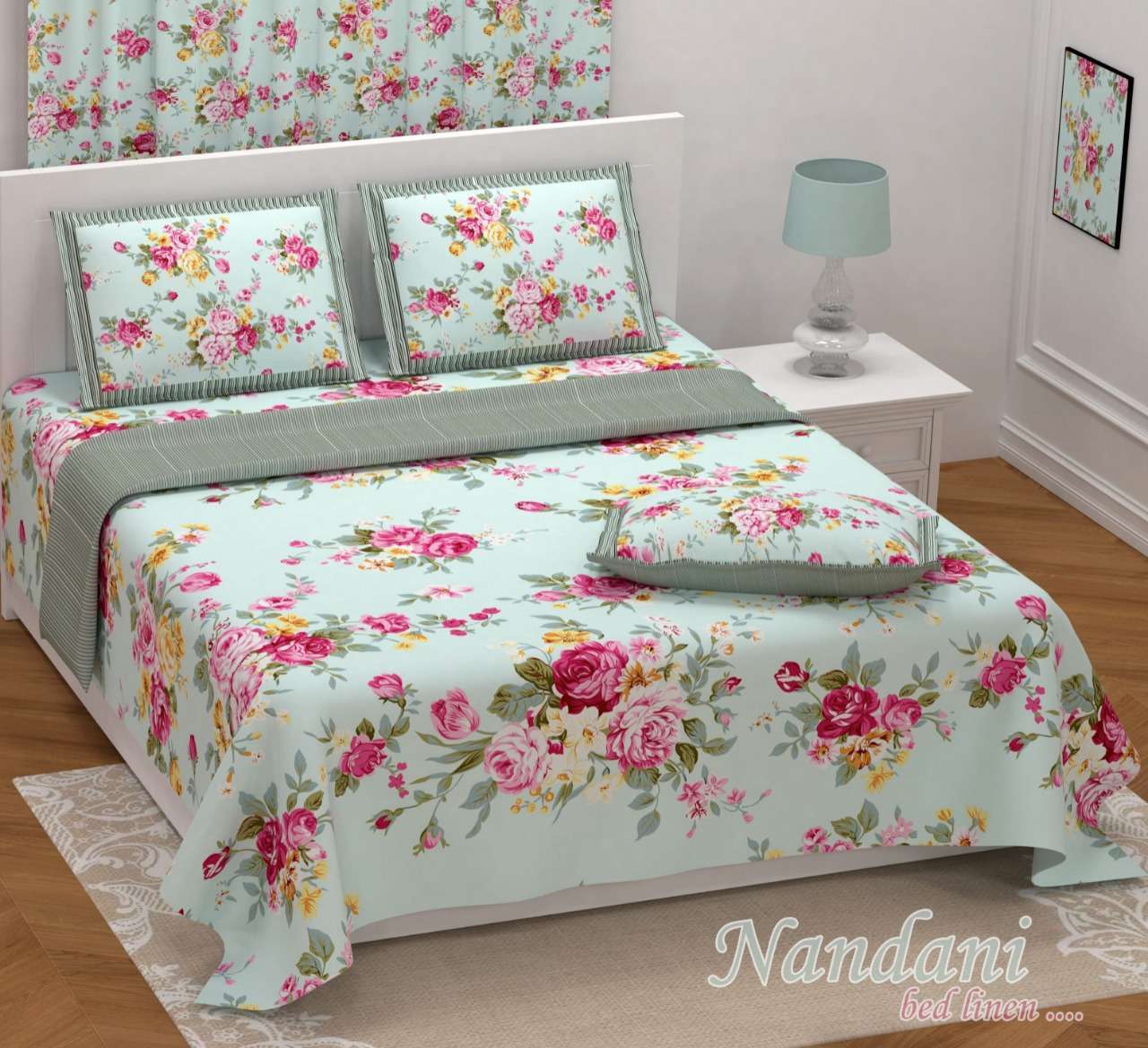 nandini king size 1 bedsheets with 2 pillow cover twill satin floral prints