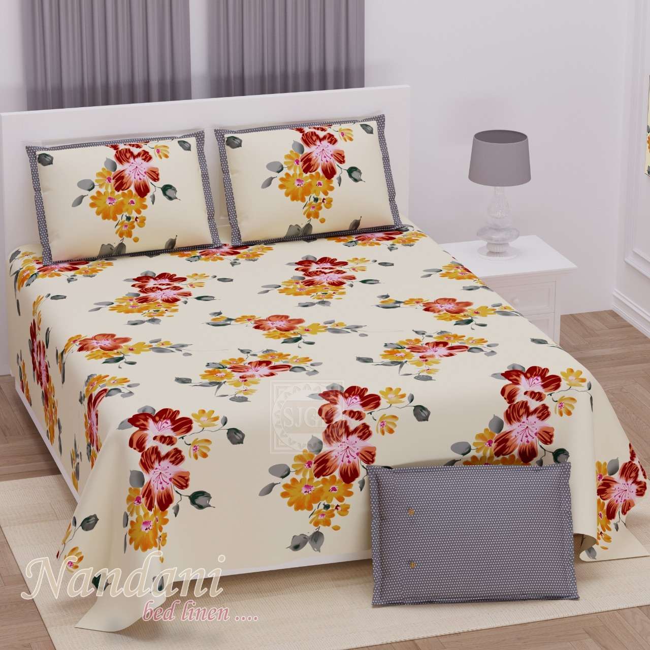 nandini king size 1 bedsheets with 2 pillow cover twill satin floral prints
