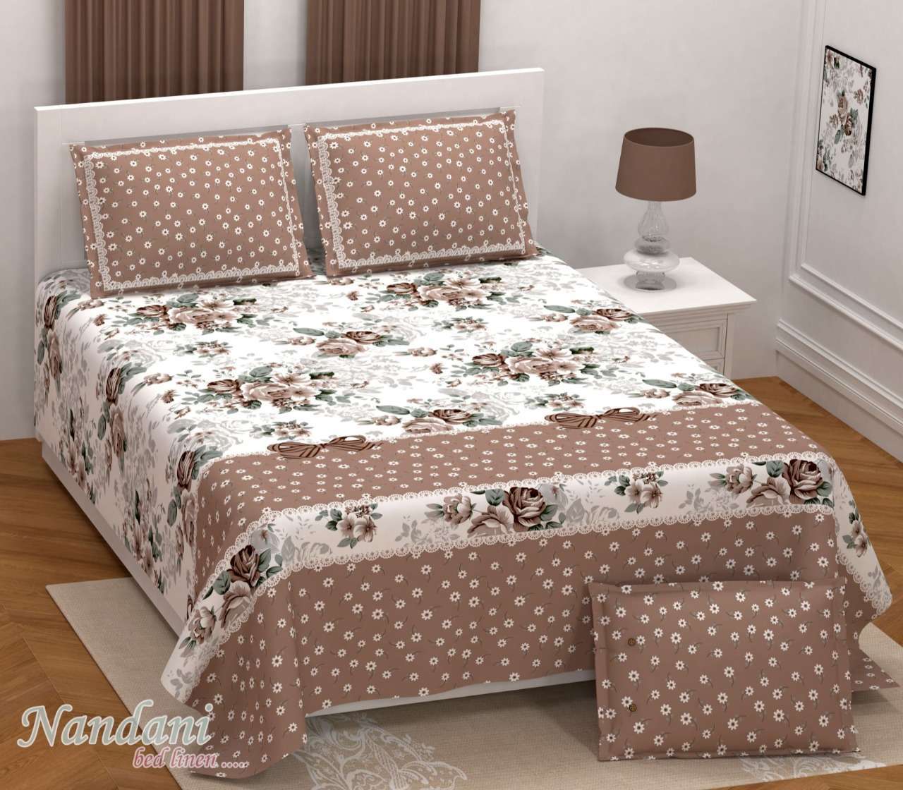 nandini king size 1 bedsheets with 2 pillow cover twill satin floral prints