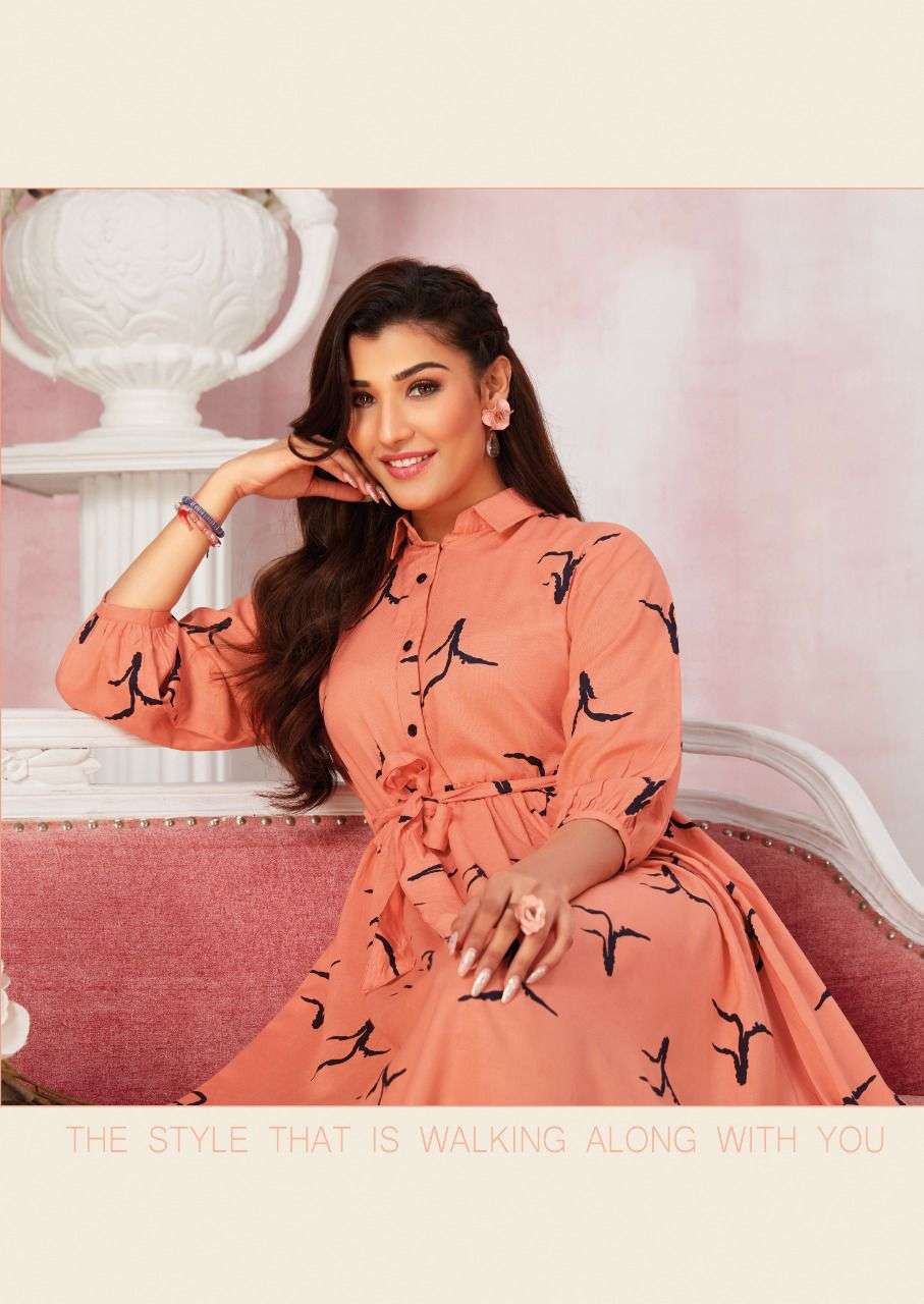 Aarvi Vintage Vol-1 series 6025-6030 Pure Rayon Print kurti