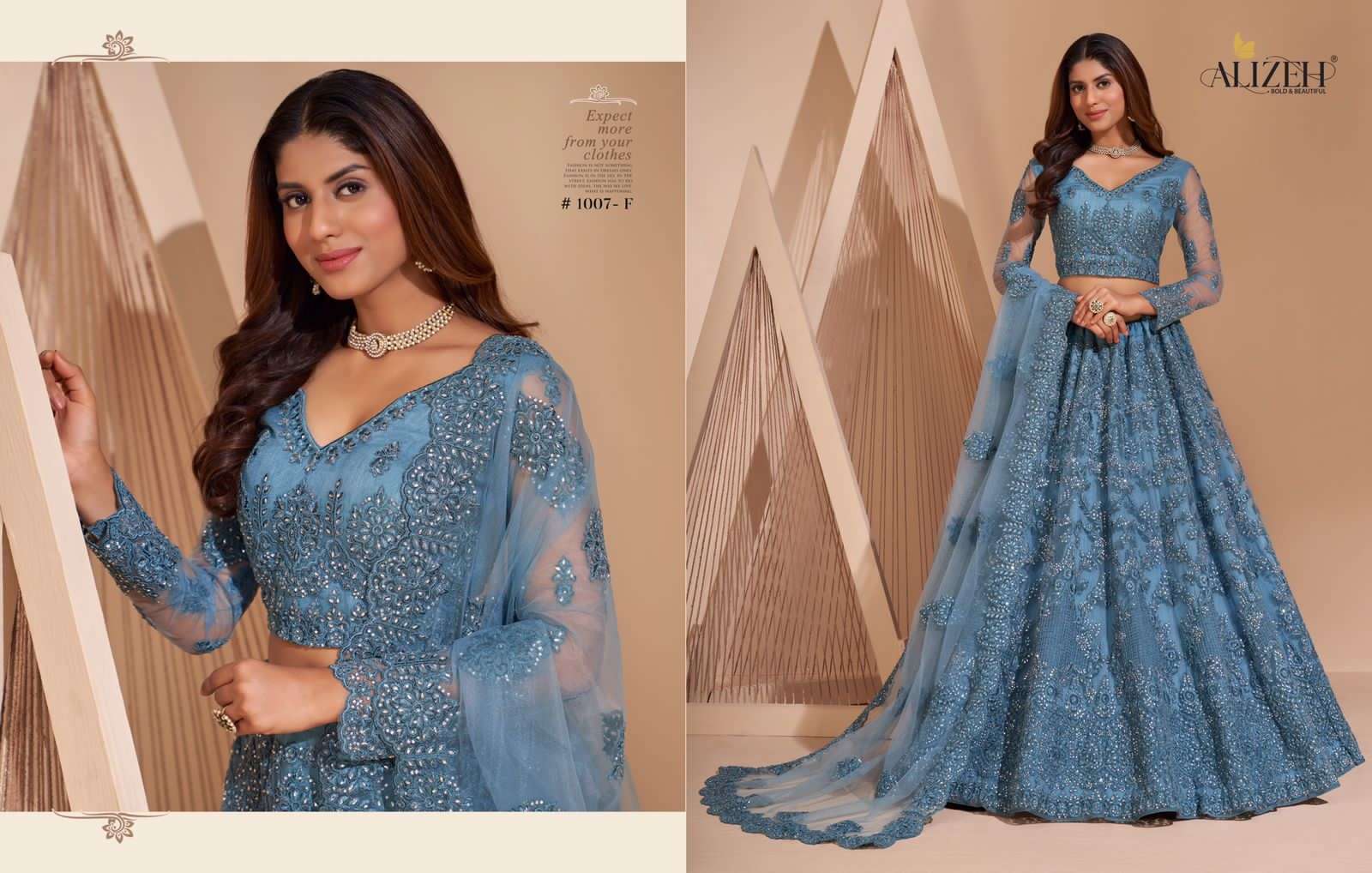 alizeh bridal heritage colour splash series 1001-1008 net lehenga 