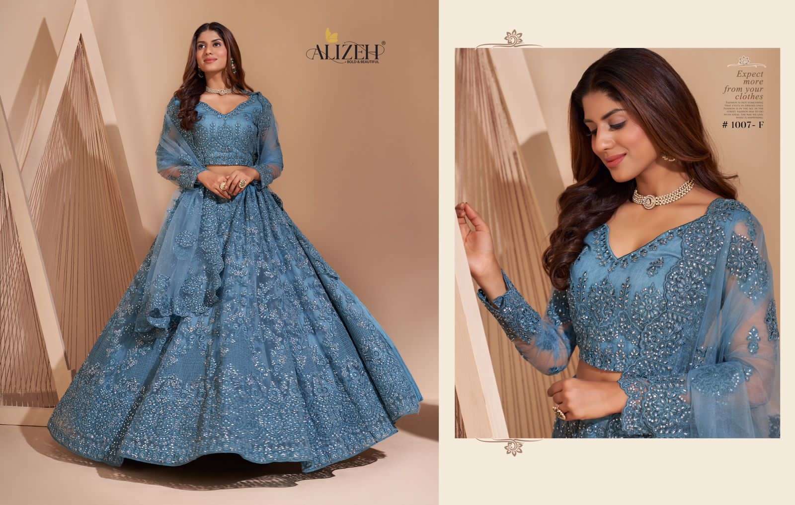 alizeh bridal heritage colour splash series 1001-1008 net lehenga 