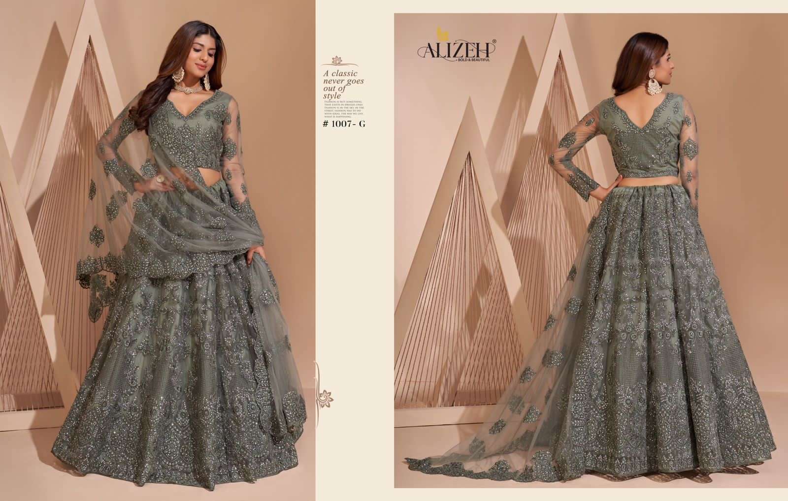 alizeh bridal heritage colour splash series 1001-1008 net lehenga 