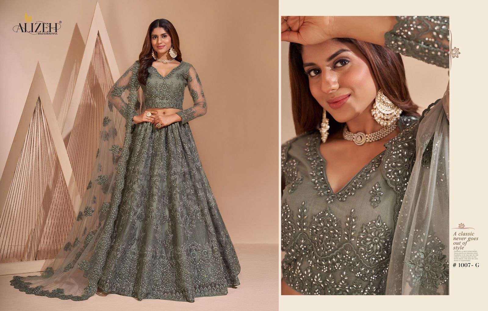 alizeh bridal heritage colour splash series 1001-1008 net lehenga 
