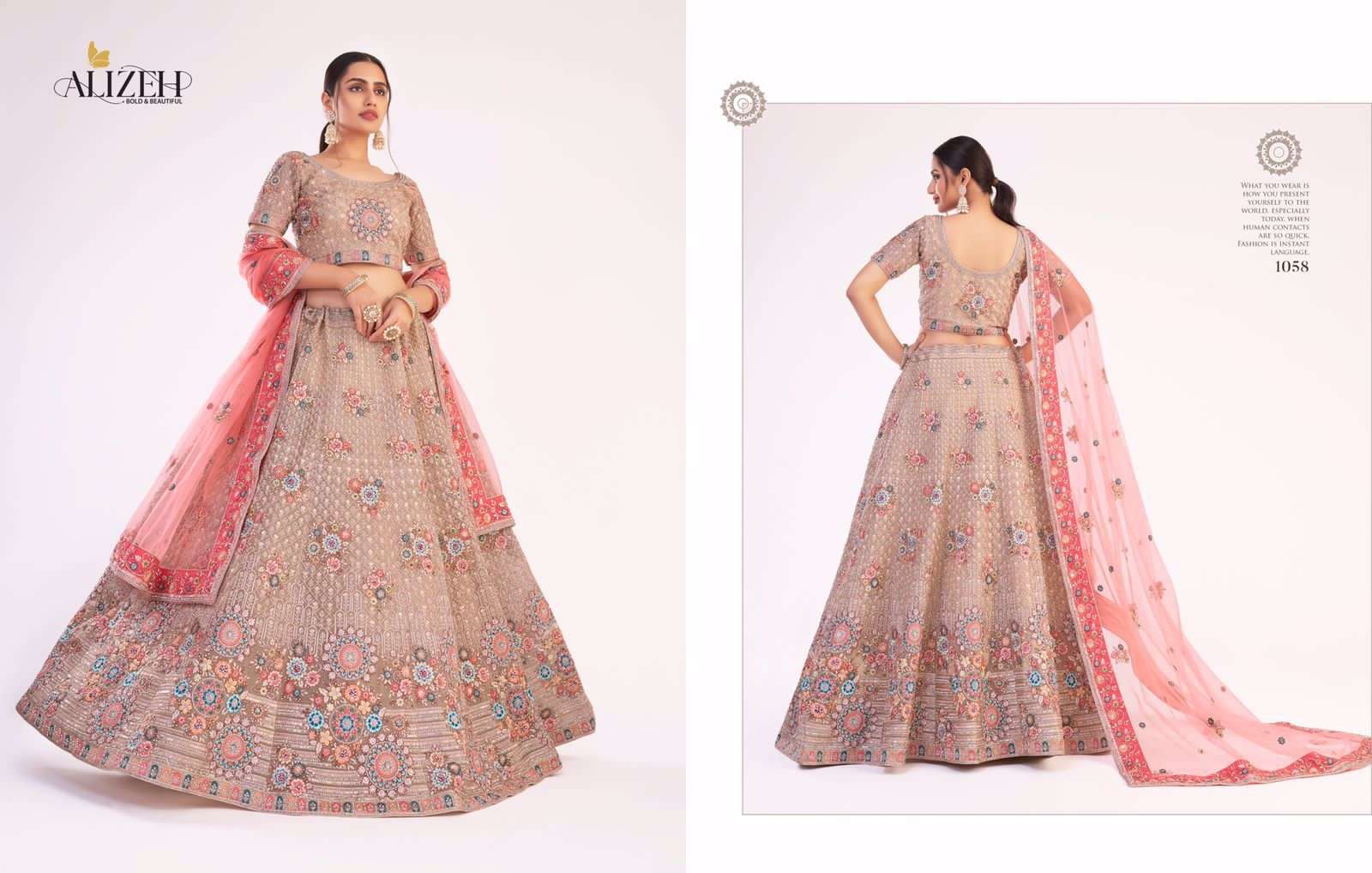 ALIZEH OFFICIAL BRIDAL HERITAGE PREMIUM COLLECTION DESIGNER NET LEHENGA 