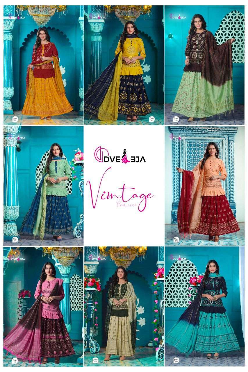 dveeja vintage series 101-108 heavy rayon 14 kg readymade suit