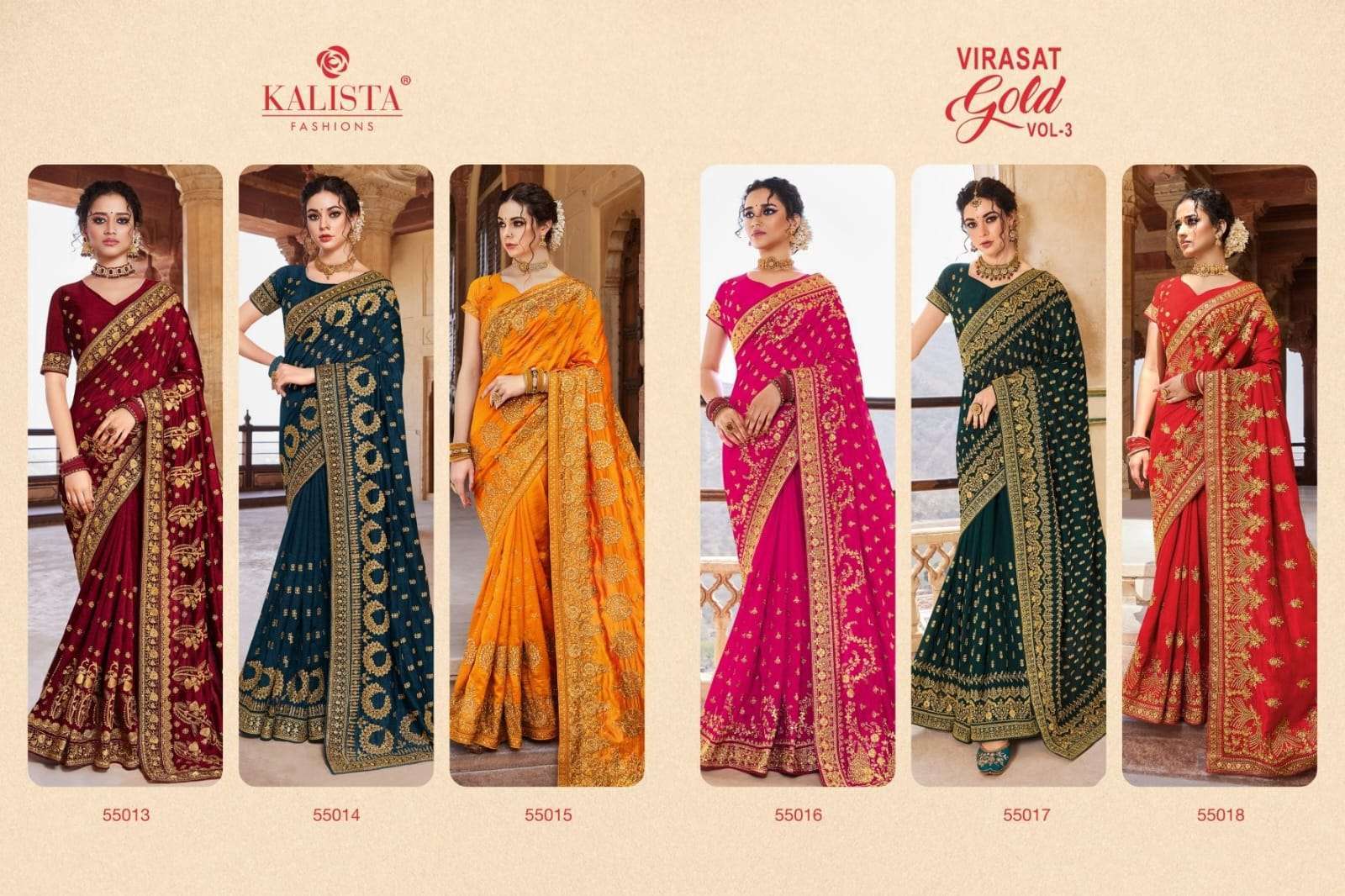kalista virasat gold vol 3 series series 55013-55018 blooming silk saree