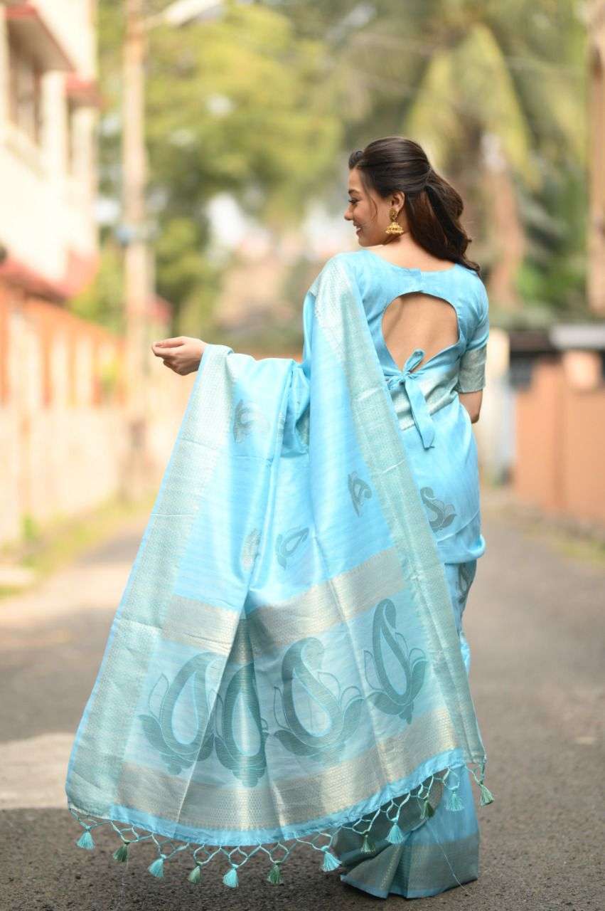 BT-10 DESIGNER SOFT MULBERRY SILK WEAVING PASTEL COLOR SAREE 