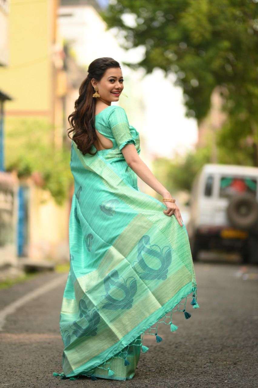 BT-10 DESIGNER SOFT MULBERRY SILK WEAVING PASTEL COLOR SAREE 
