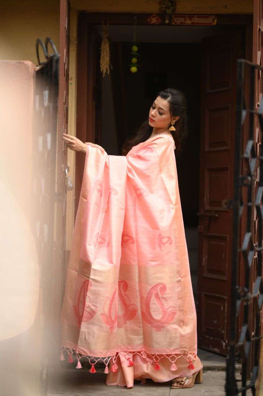 BT-10 DESIGNER SOFT MULBERRY SILK WEAVING PASTEL COLOR SAREE 