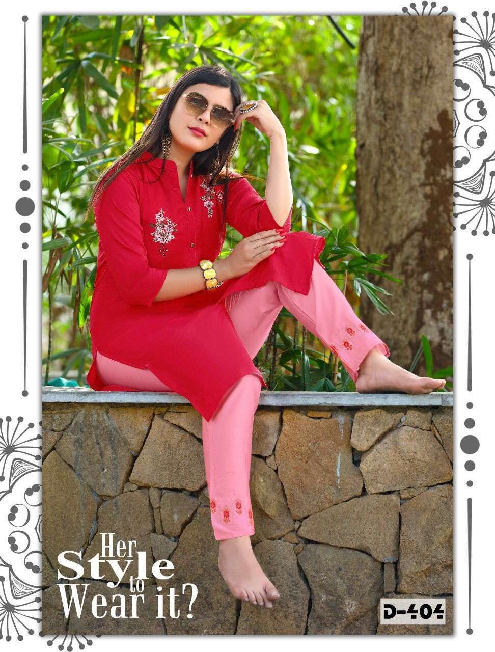 rang tarang tanisha 2 series 401-406 coral silk chinon kurti