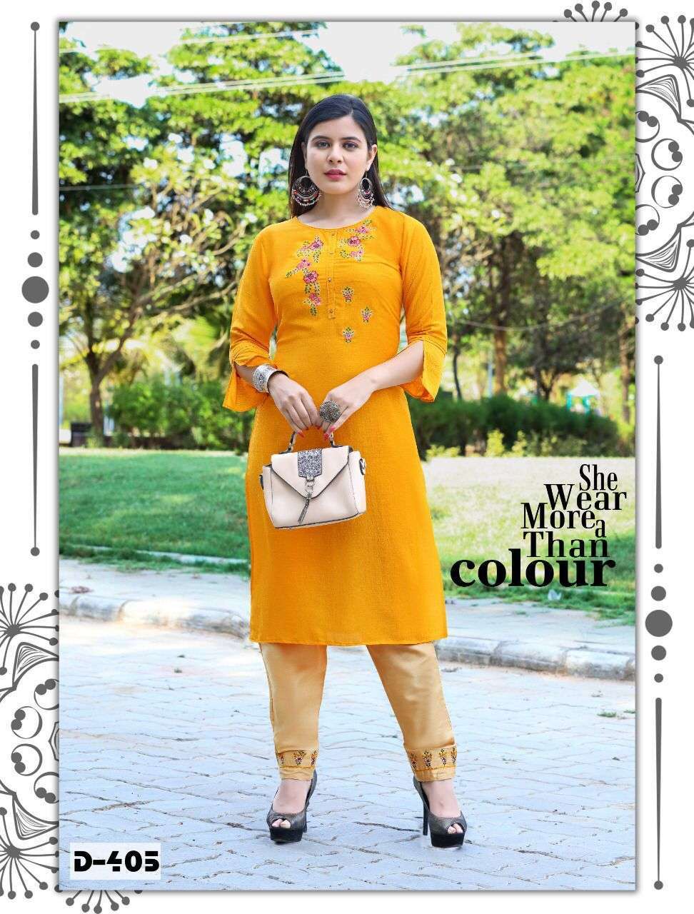 rang tarang tanisha 2 series 401-406 coral silk chinon kurti