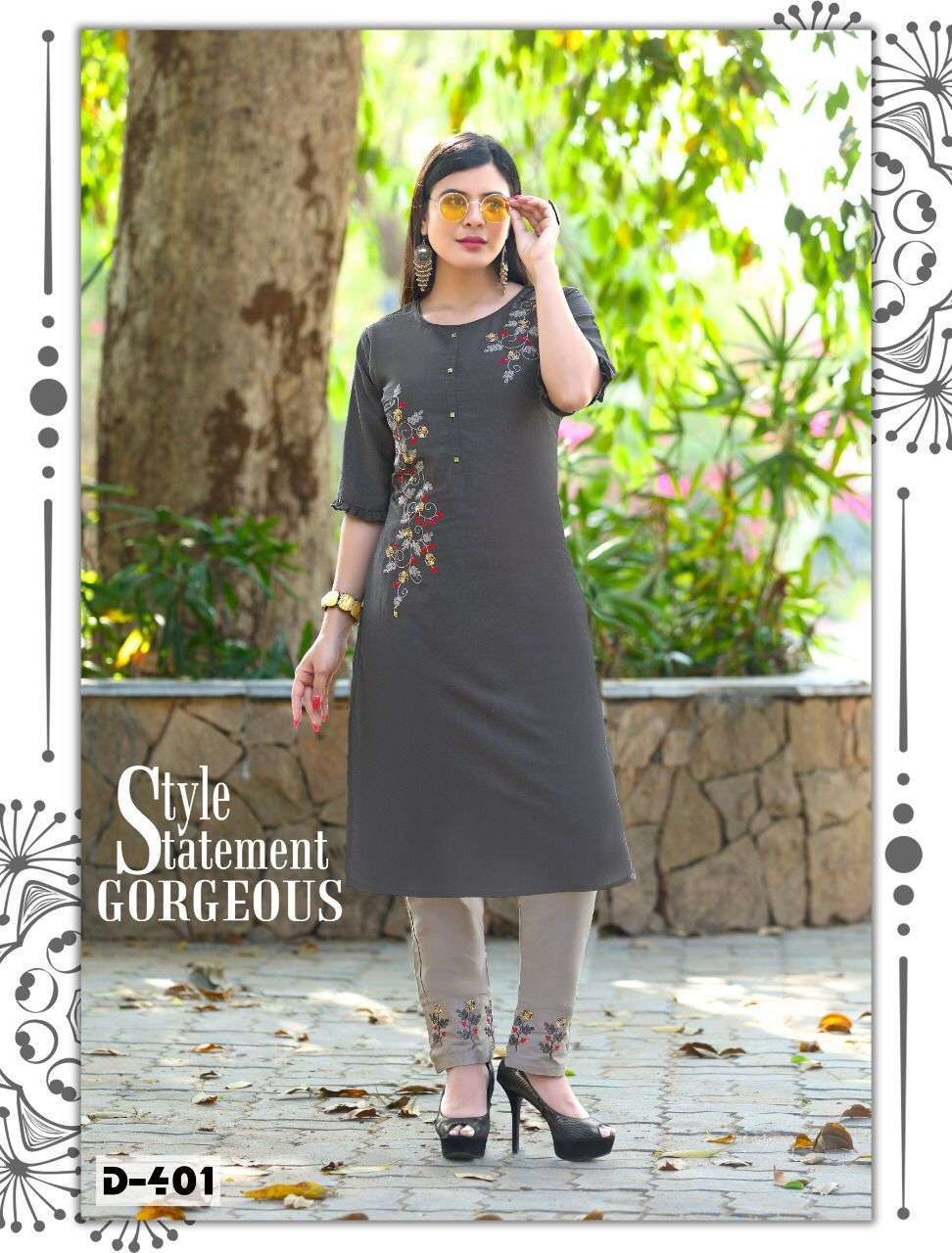 rang tarang tanisha 2 series 401-406 coral silk chinon kurti