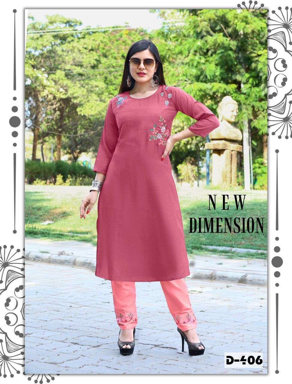 rang tarang tanisha 2 series 401-406 coral silk chinon kurti