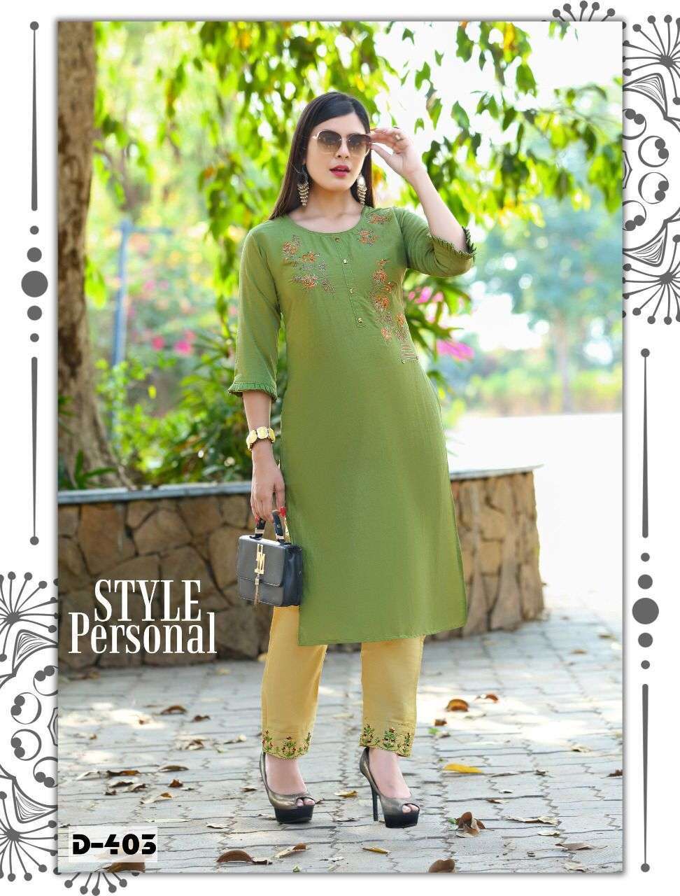 rang tarang tanisha 2 series 401-406 coral silk chinon kurti