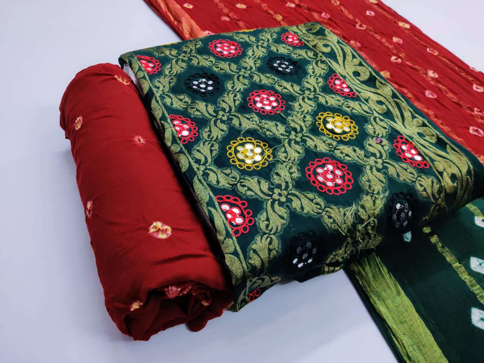 SC Zecord Heavy Bandhej With Work Pure Satin Cotton  suit
