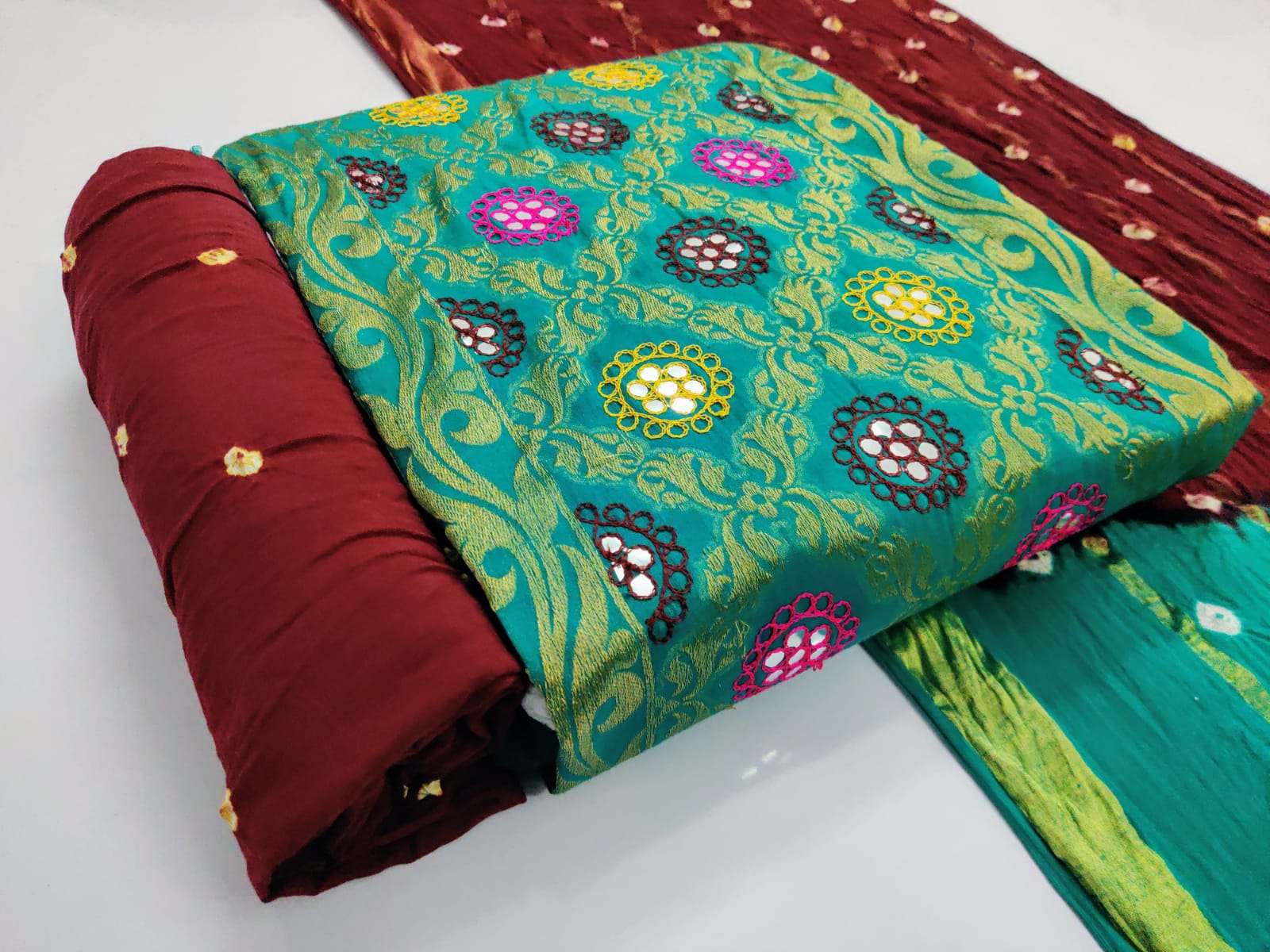 SC Zecord Heavy Bandhej With Work Pure Satin Cotton  suit
