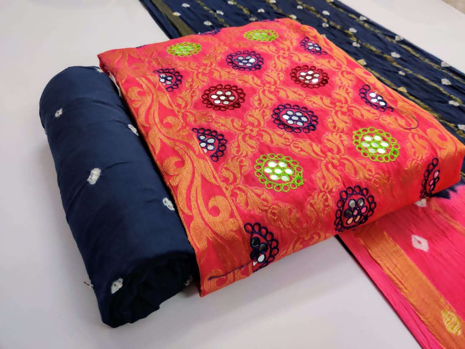 SC Zecord Heavy Bandhej With Work Pure Satin Cotton  suit