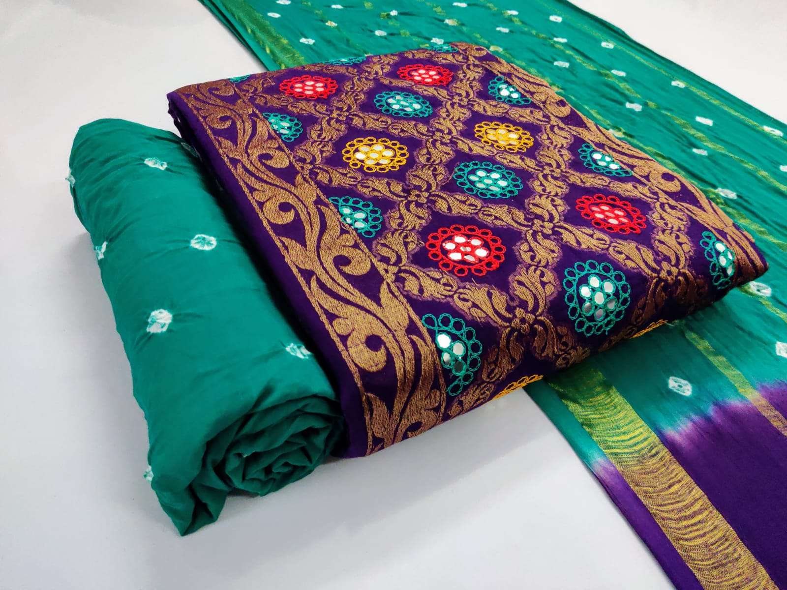 SC Zecord Heavy Bandhej With Work Pure Satin Cotton  suit