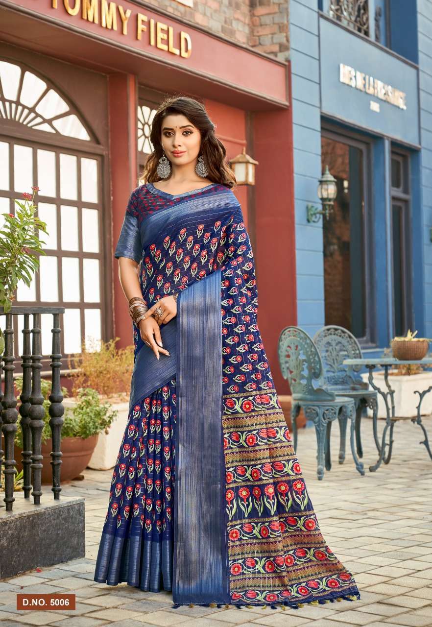 vinamra corporation line silver zari part 1 series 5001-5006 cotton saree
