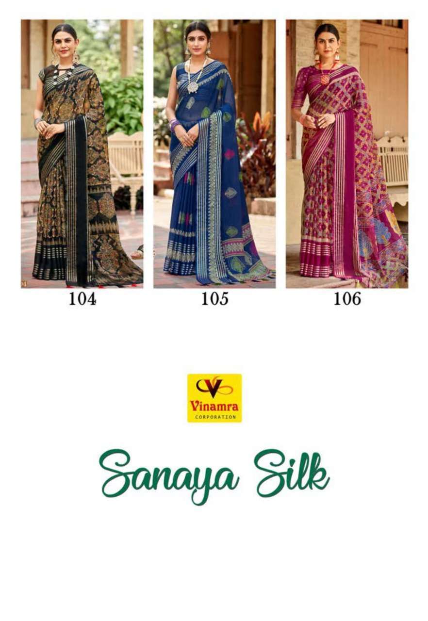 vinamra corporation sanaya silk series 101-109 Chiffon Viscose Patta saree