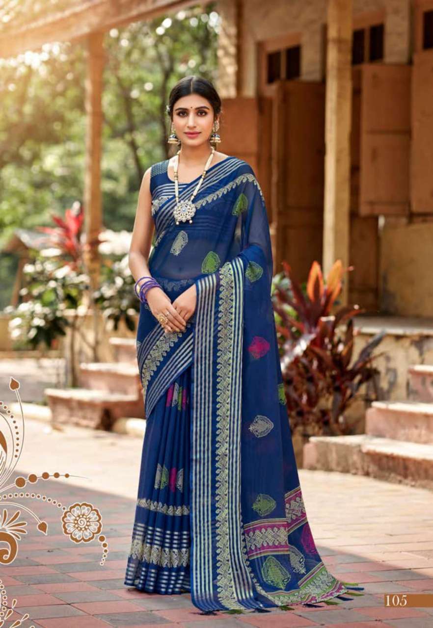 vinamra corporation sanaya silk series 101-109 Chiffon Viscose Patta saree