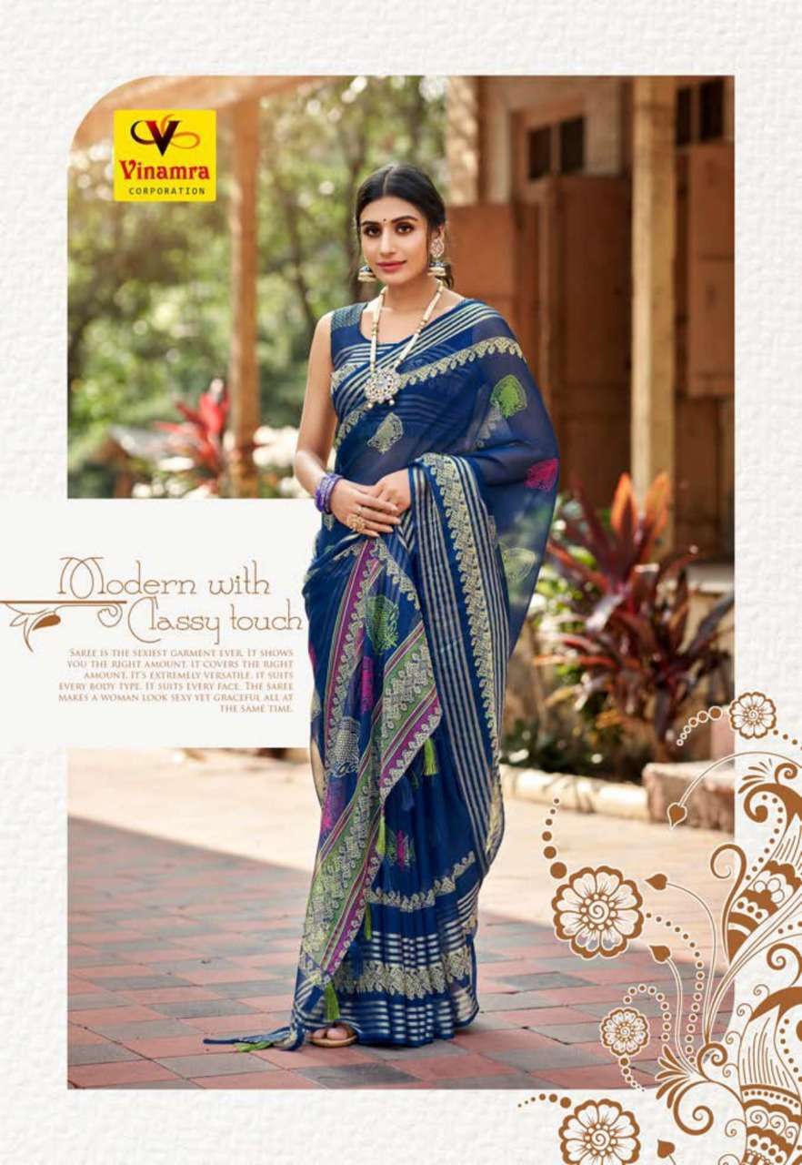 vinamra corporation sanaya silk series 101-109 Chiffon Viscose Patta saree