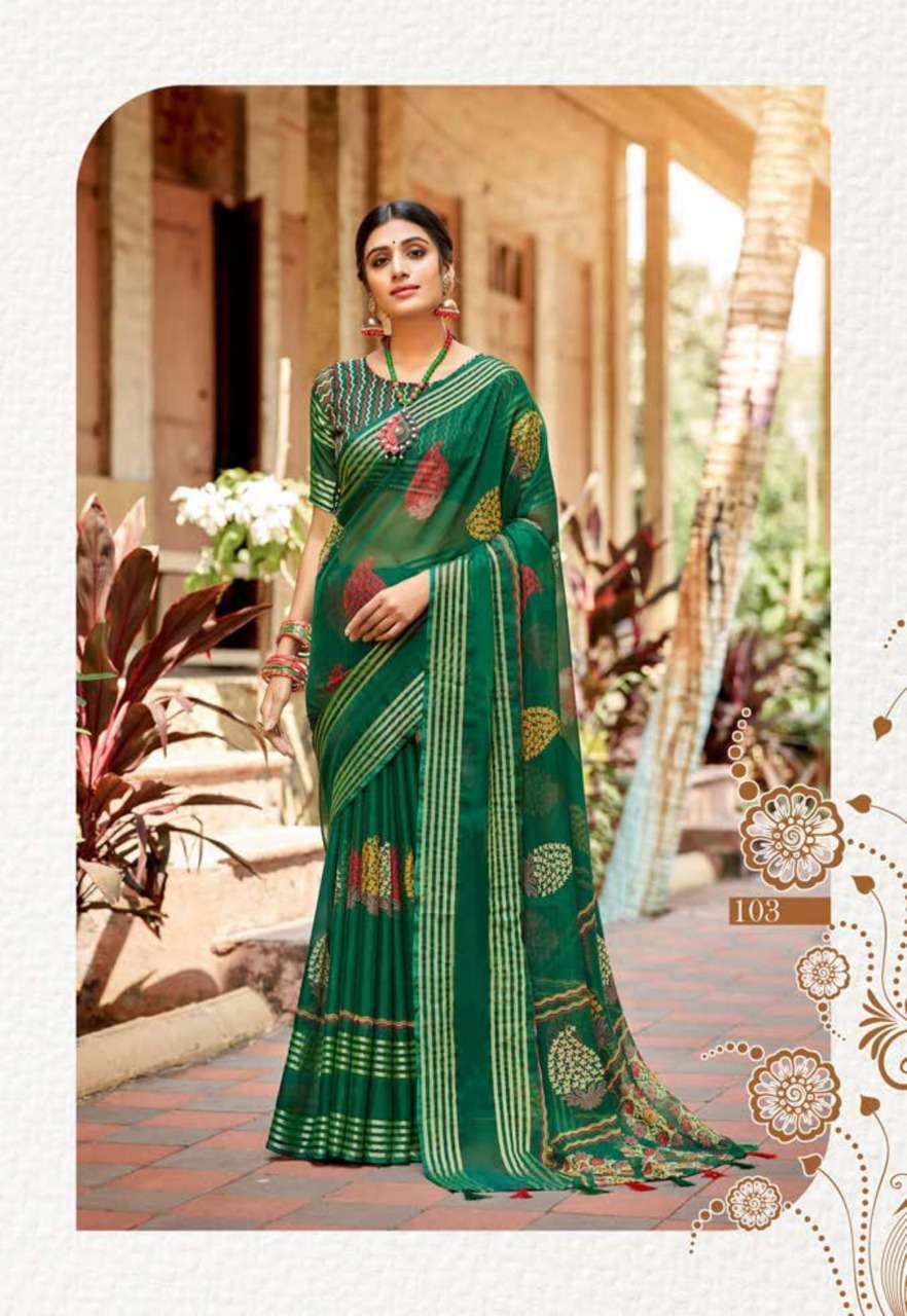 vinamra corporation sanaya silk series 101-109 Chiffon Viscose Patta saree