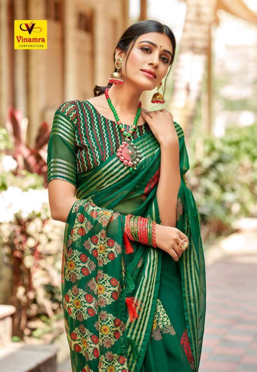 vinamra corporation sanaya silk series 101-109 Chiffon Viscose Patta saree