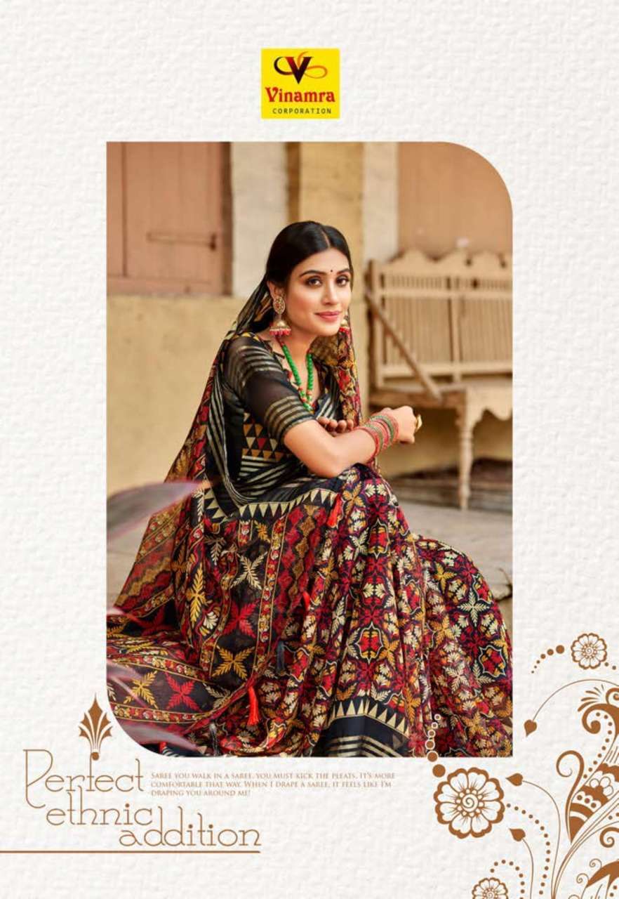 vinamra corporation sanaya silk series 101-109 Chiffon Viscose Patta saree