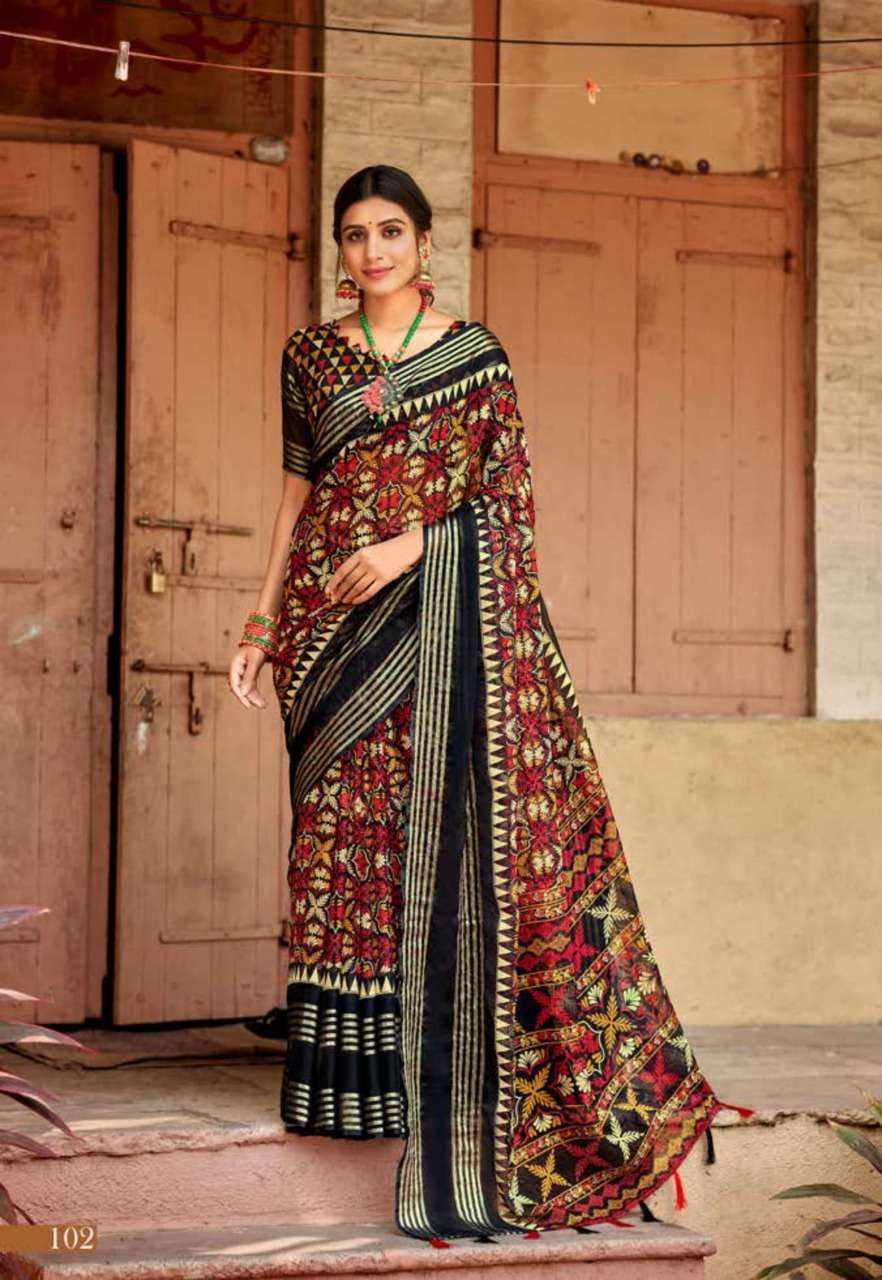 vinamra corporation sanaya silk series 101-109 Chiffon Viscose Patta saree