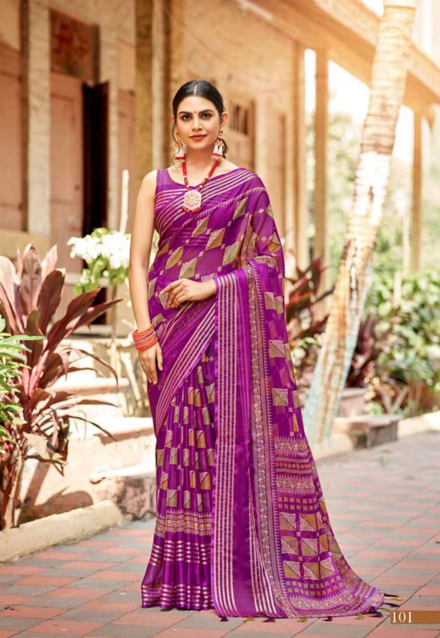 vinamra corporation sanaya silk series 101-109 Chiffon Viscose Patta saree