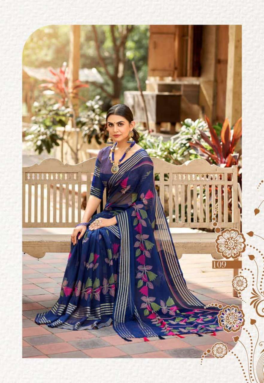 vinamra corporation sanaya silk series 101-109 Chiffon Viscose Patta saree
