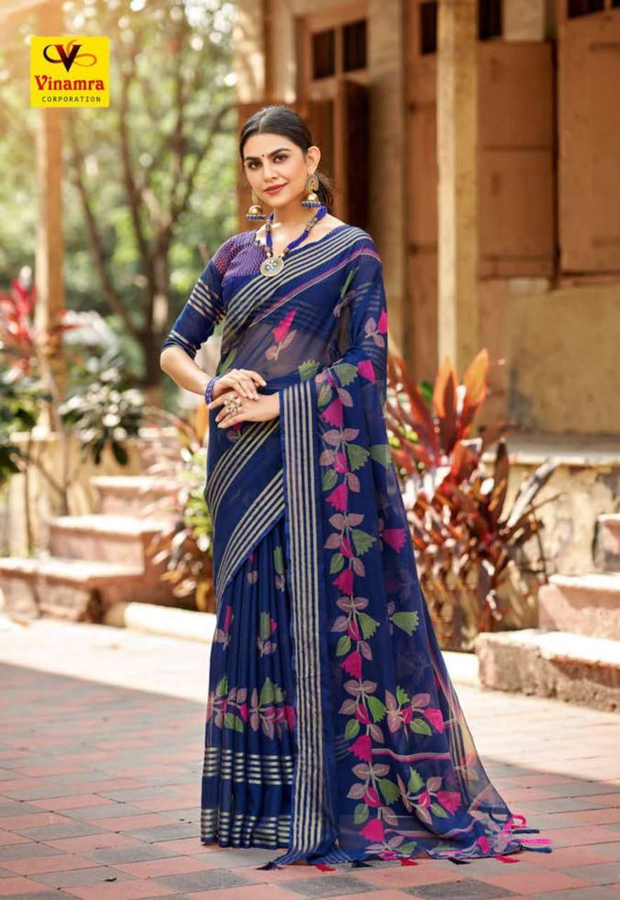 vinamra corporation sanaya silk series 101-109 Chiffon Viscose Patta saree
